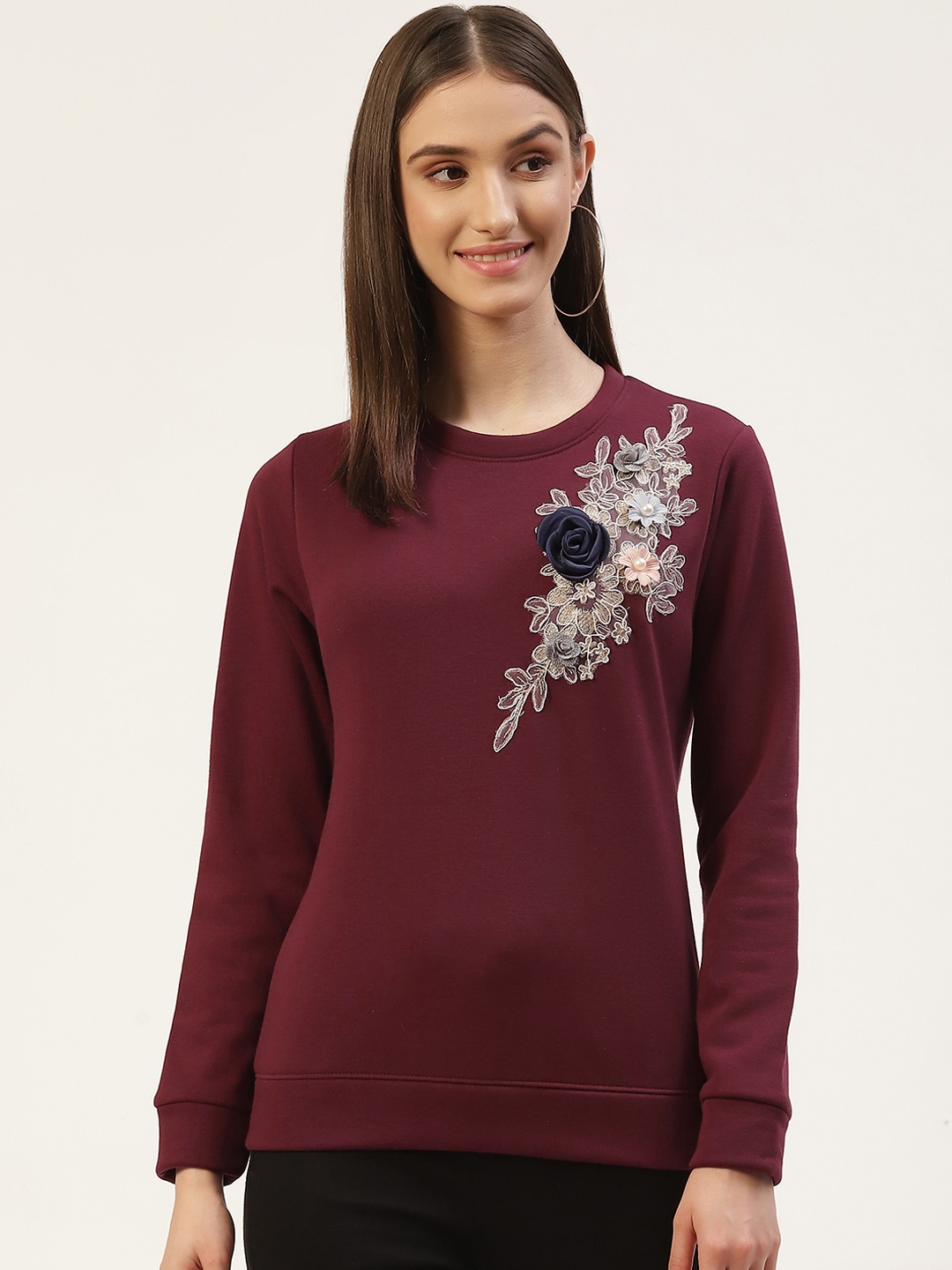 

Monte Carlo Women Maroon Embroidered Sweatshirt