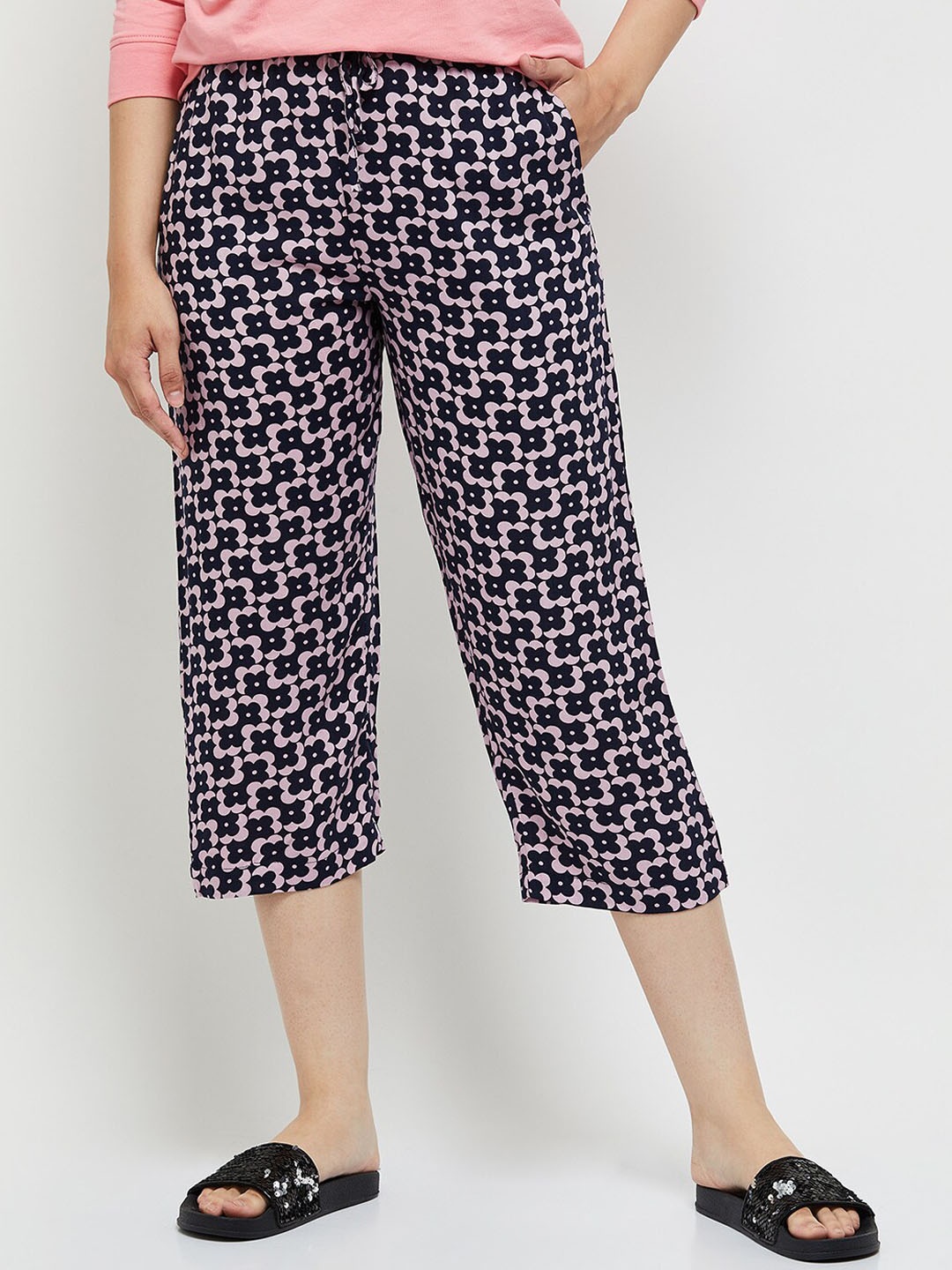 

max Women Printed Capris Lounge Pant, Navy blue