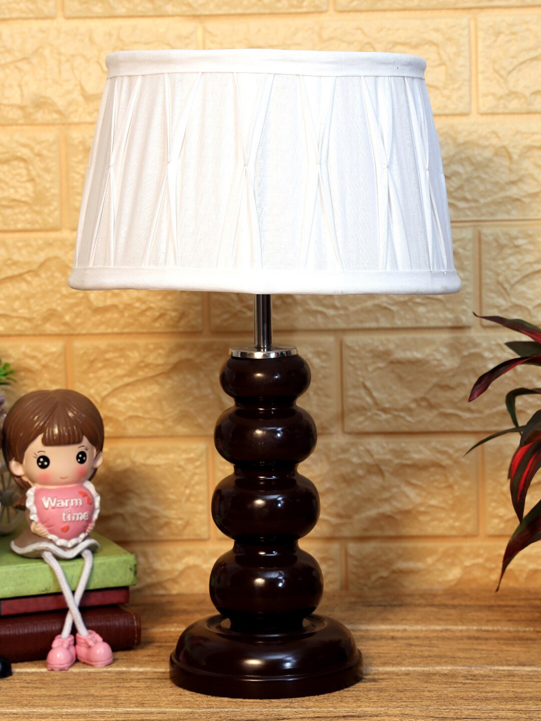 foziq Brown & White Solid Table Lamp