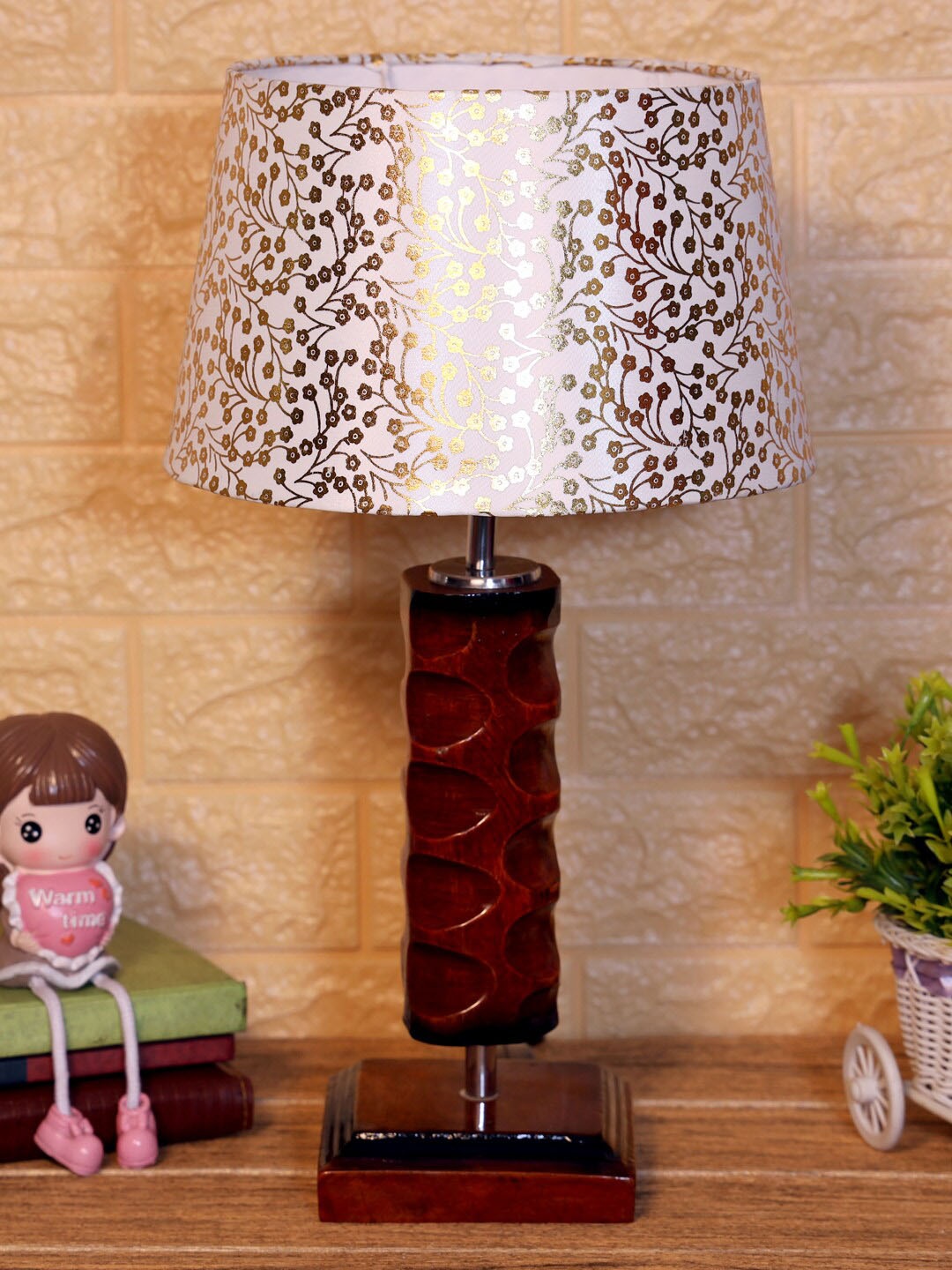 

foziq Brown & White Printed Wood Table Lamp