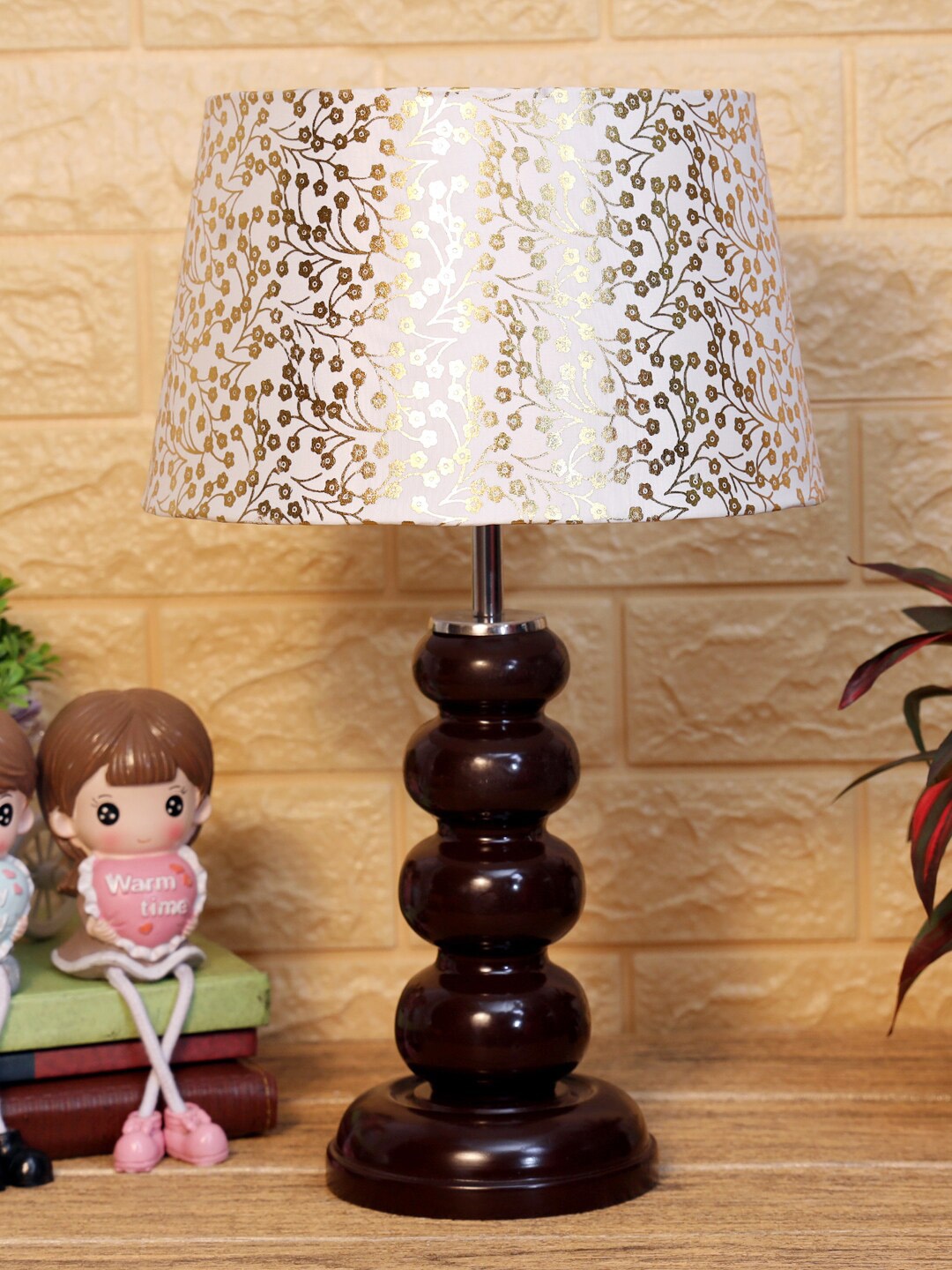 

foziq Brown & Gold-Toned Printed Wood Table Lamps
