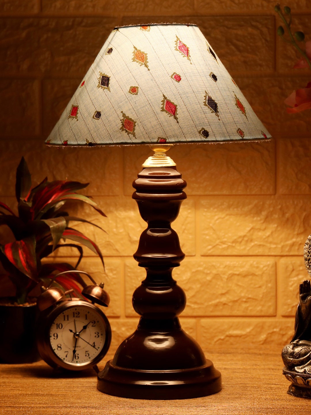 

foziq Brown & Blue Printed Table Lamps, Beige