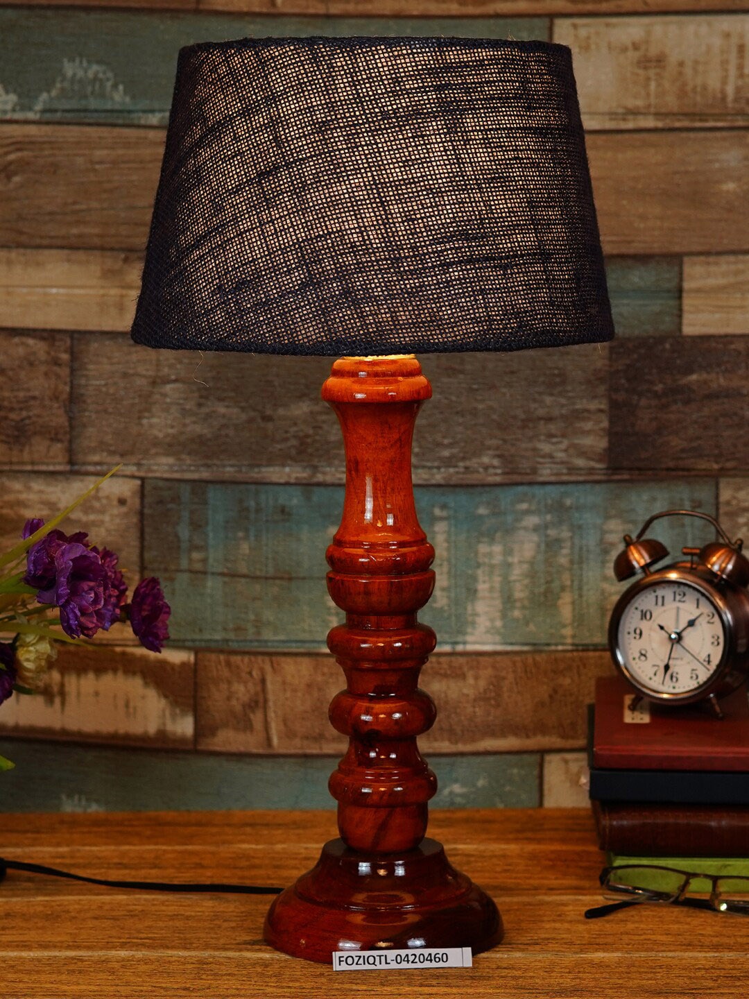 

foziq Brown & Black Solid Wooden Table Lamps With Shade