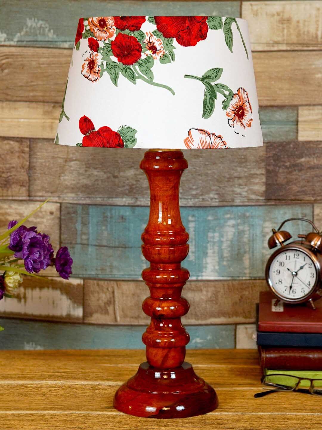 

foziq Brown & White Floral Printed Table Lamp