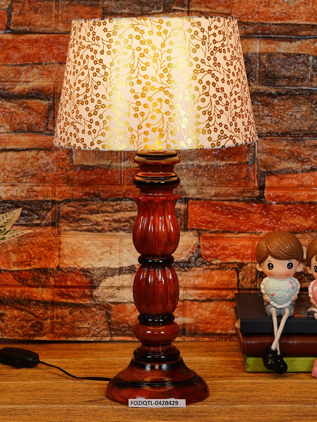

foziq Brown & Gold-Toned Printed Table Lamps