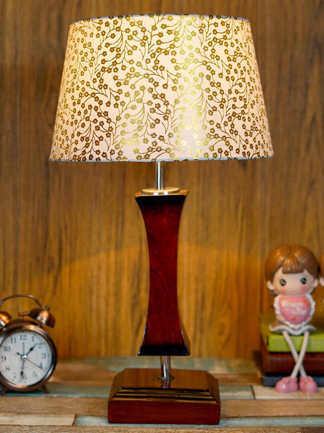 

foziq Brown & White Printed Wood Table Lamp