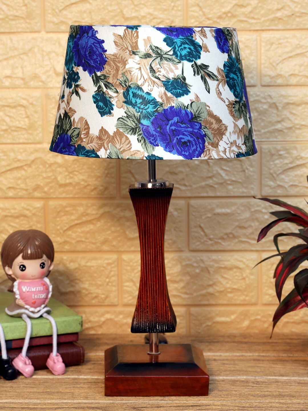 foziq Brown & White Printed Table Lamp with Shade
