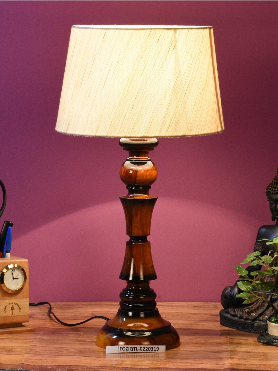 

foziq Brown & Beige Printed Wooden Table Lamps