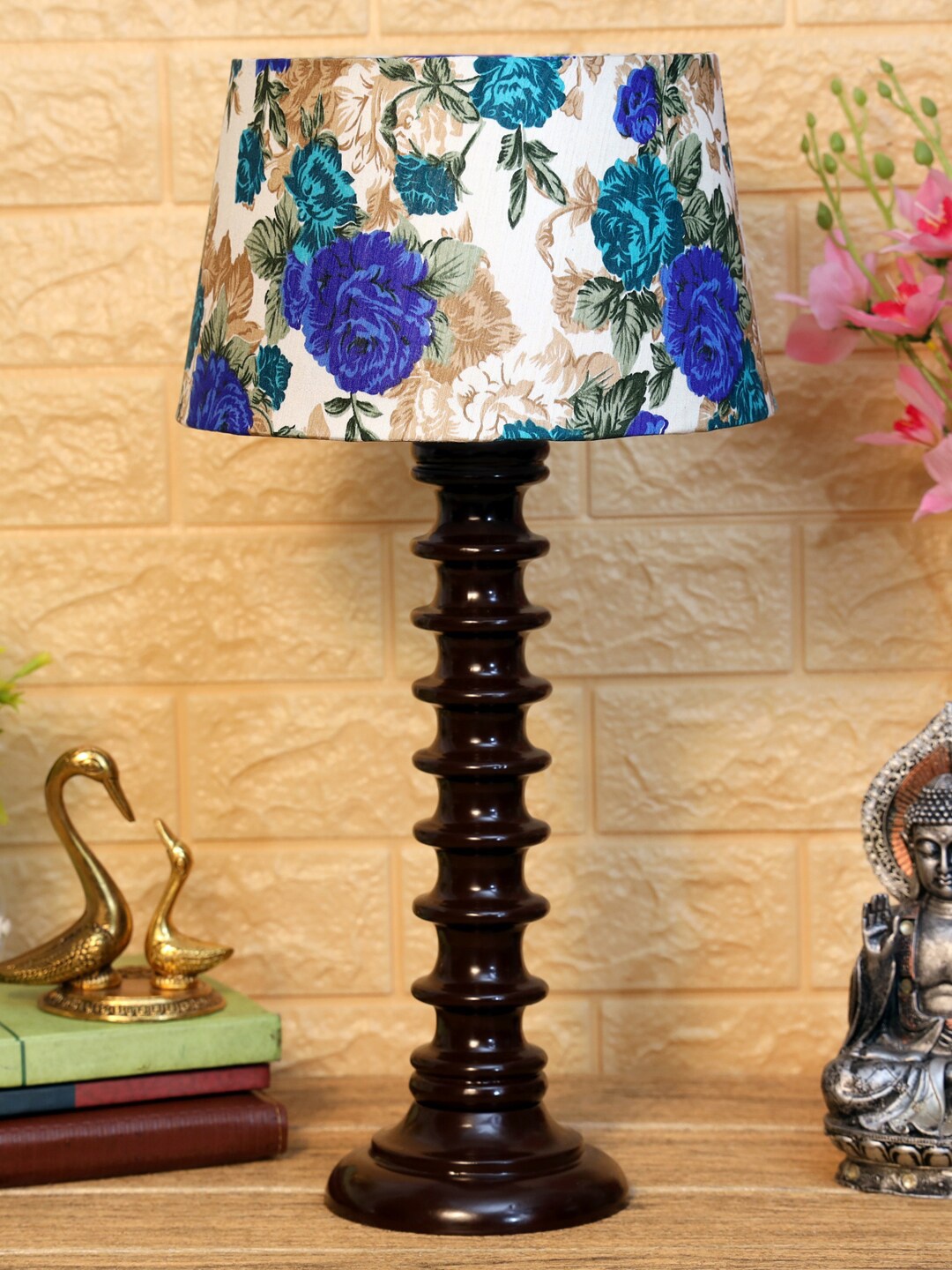 

foziq Brown & White Printed Frustum Shaped Table Lamp