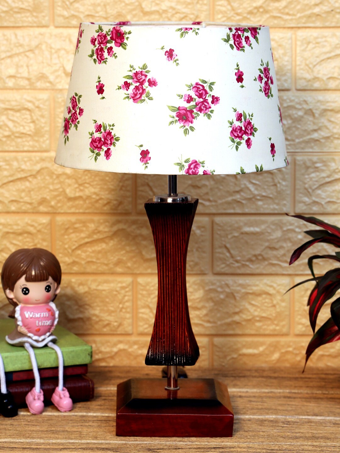 

foziq Brown & White Solid Wooden Table Lamps