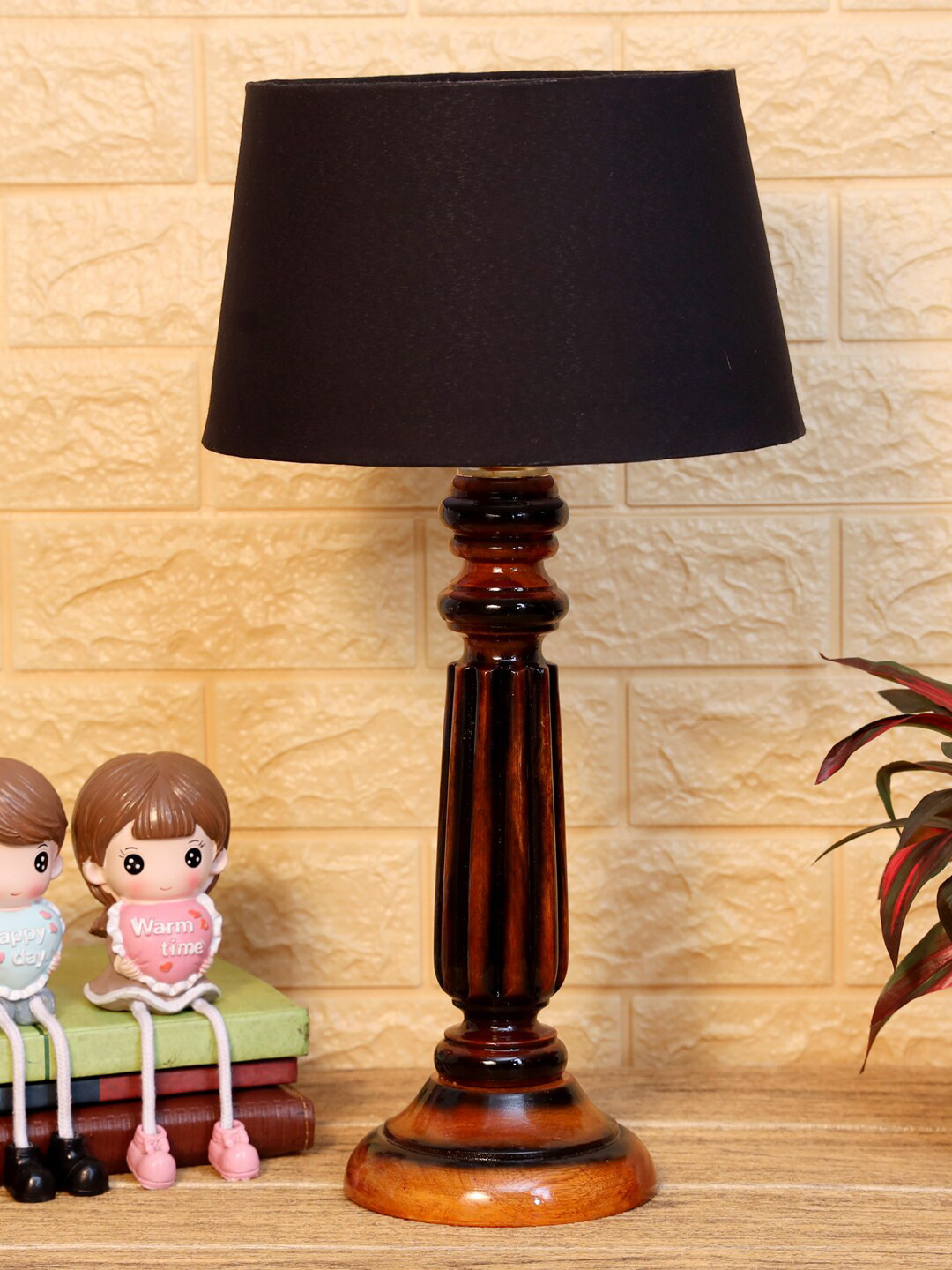 

foziq Brown & Black Solid Wooden Table Lamp
