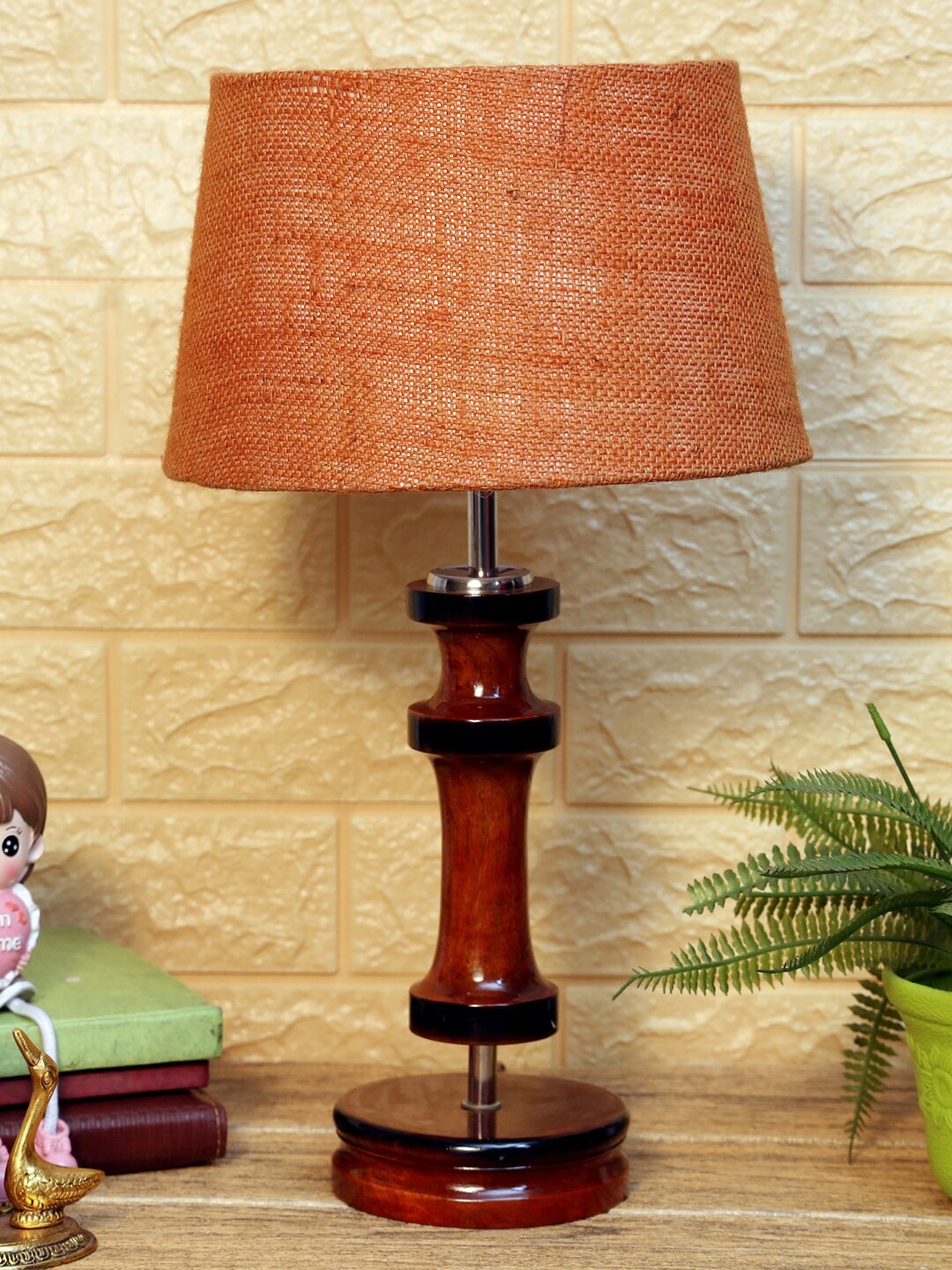 

foziq Brown Textured Frustum Shaped Table Lamp