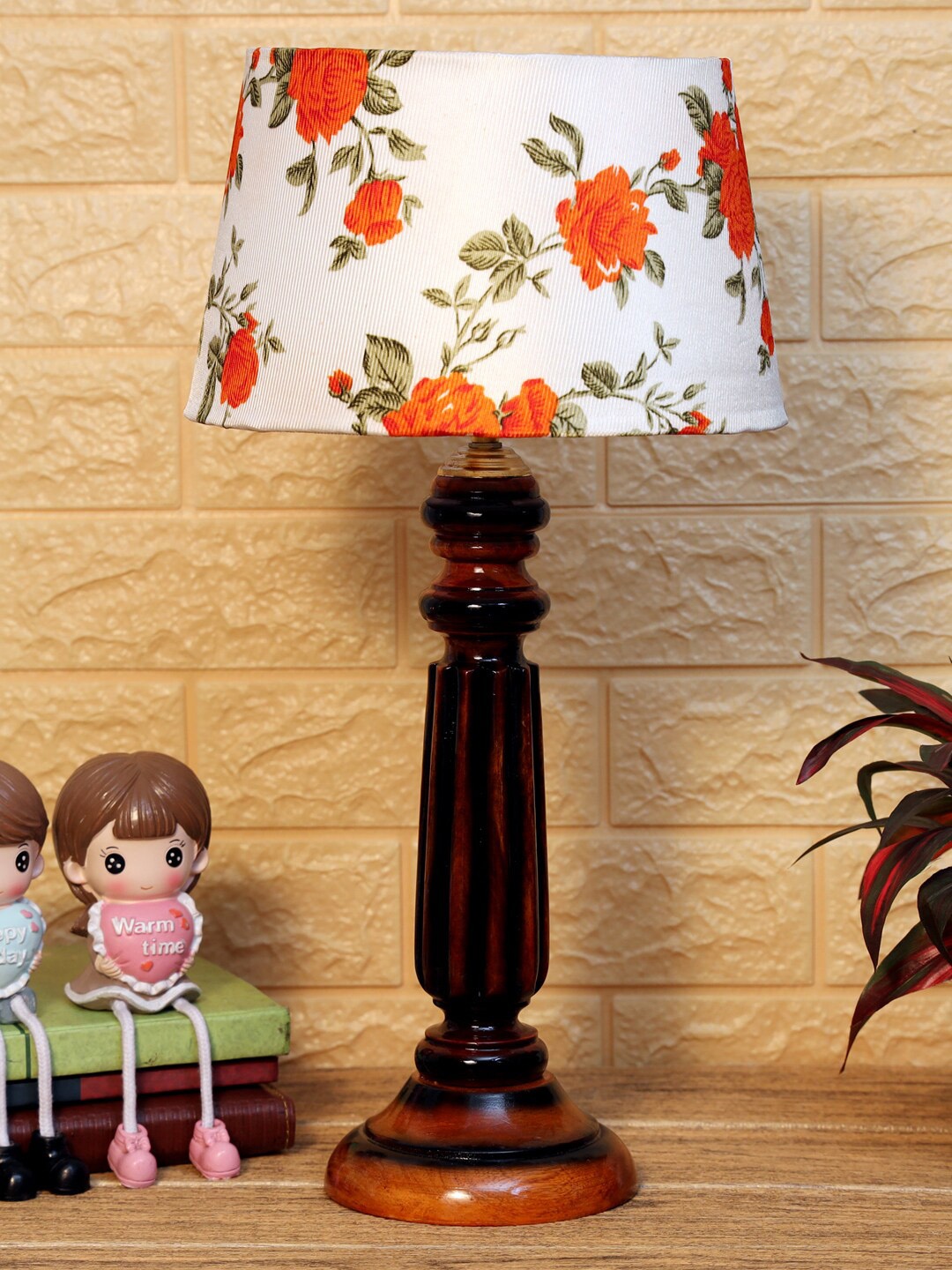 

foziq Brown & White Printed Wooden Table Lamps