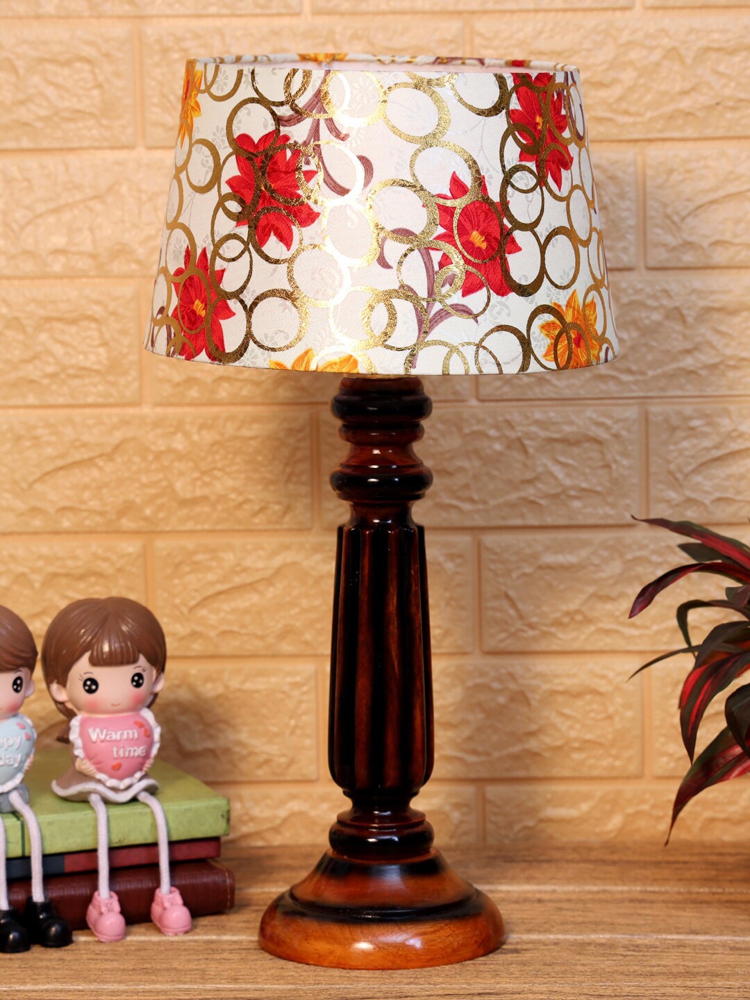 

foziq Brown & White Printed Frustum Shaped Table Lamp