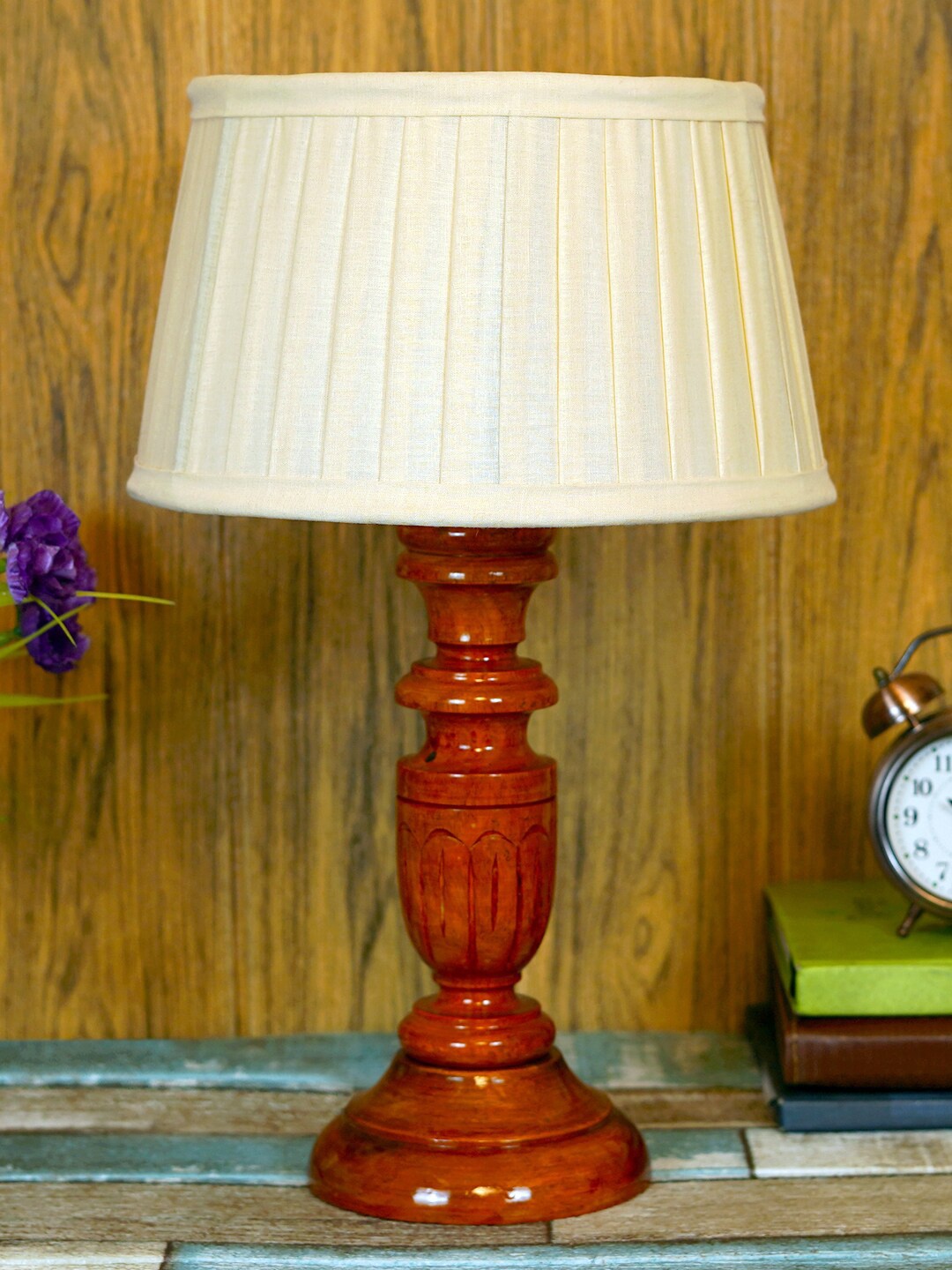 

foziq Brown & White Textured Frustum Shaped Table Lamp