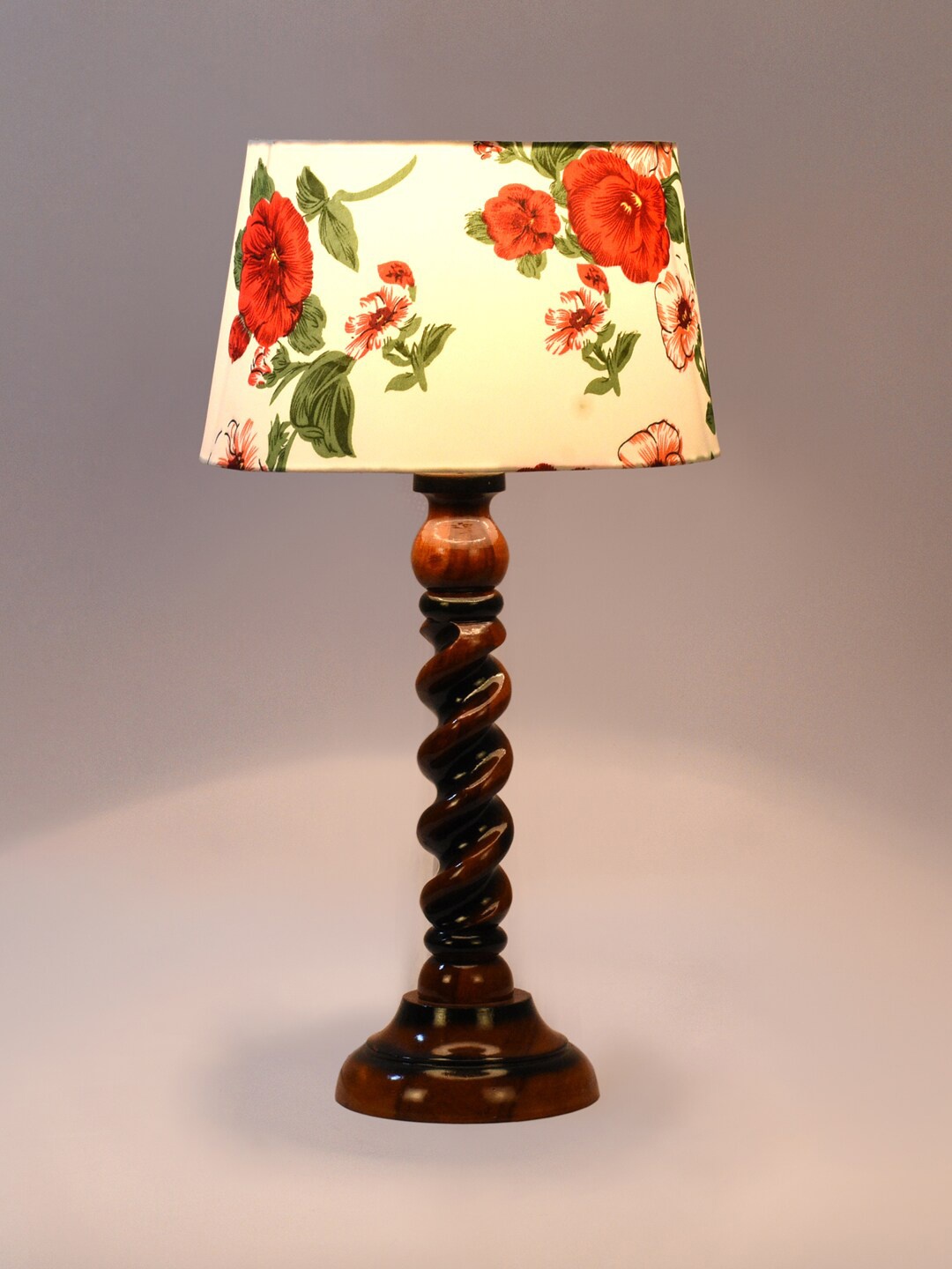 

foziq Brown & White Printed Wooden Table lamp