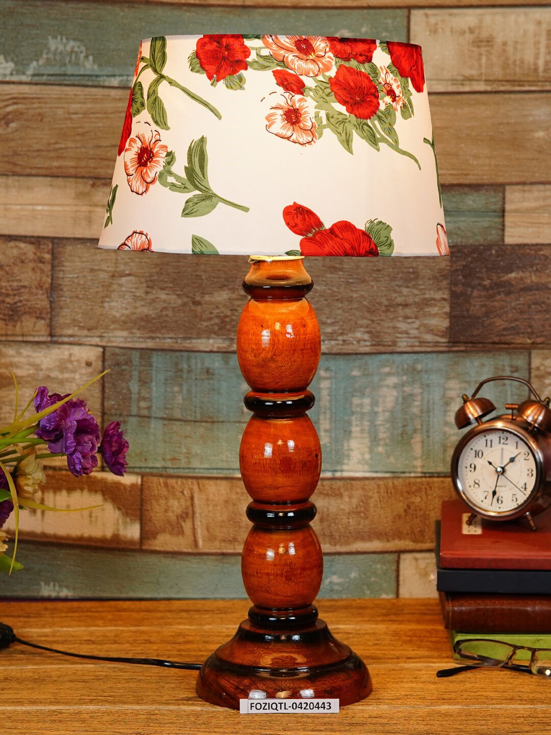 

foziq Brown & White Printed Table Lamp