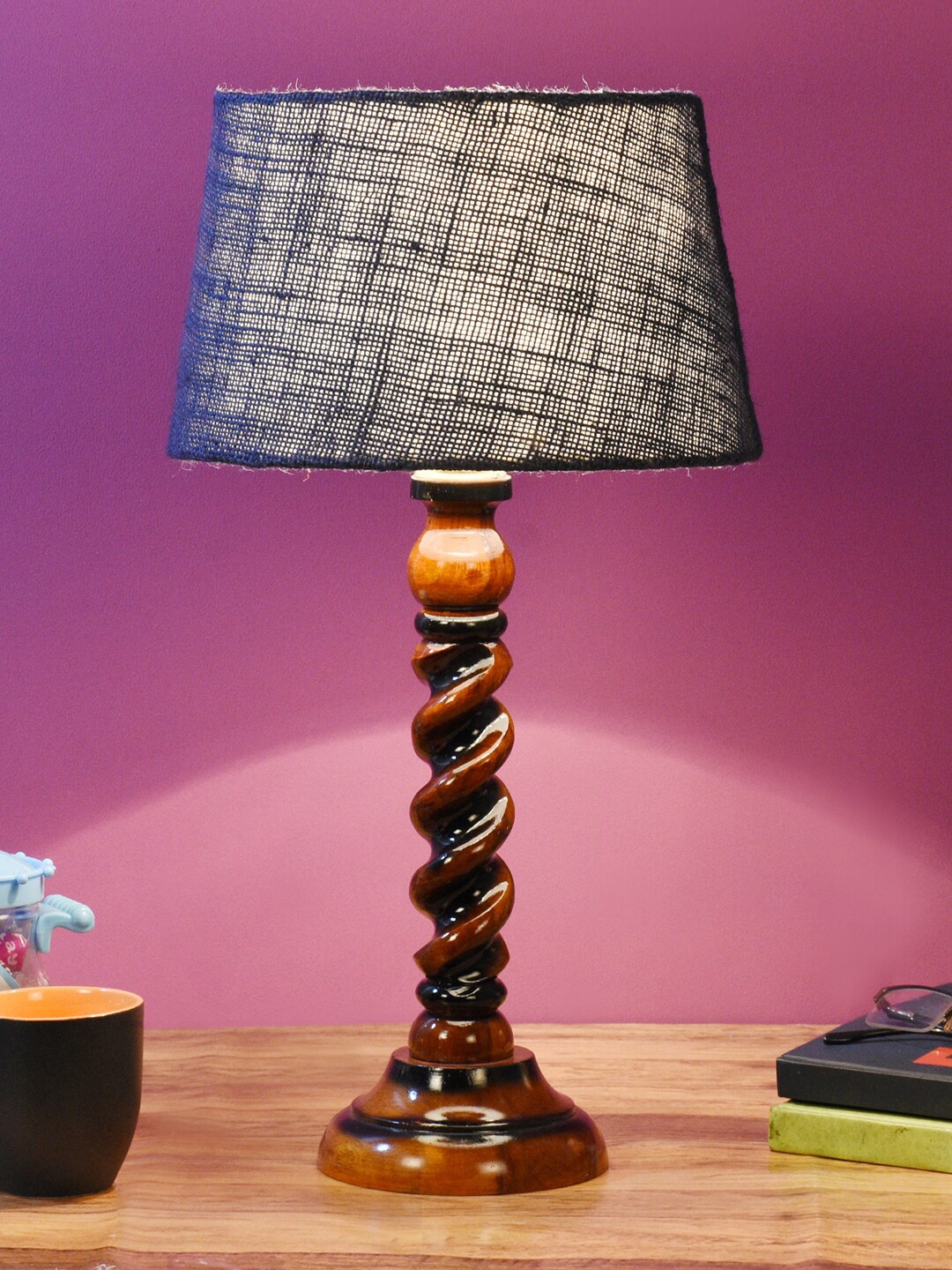 foziq Brown & Violet Textured Frustum Shaped Table Lamp