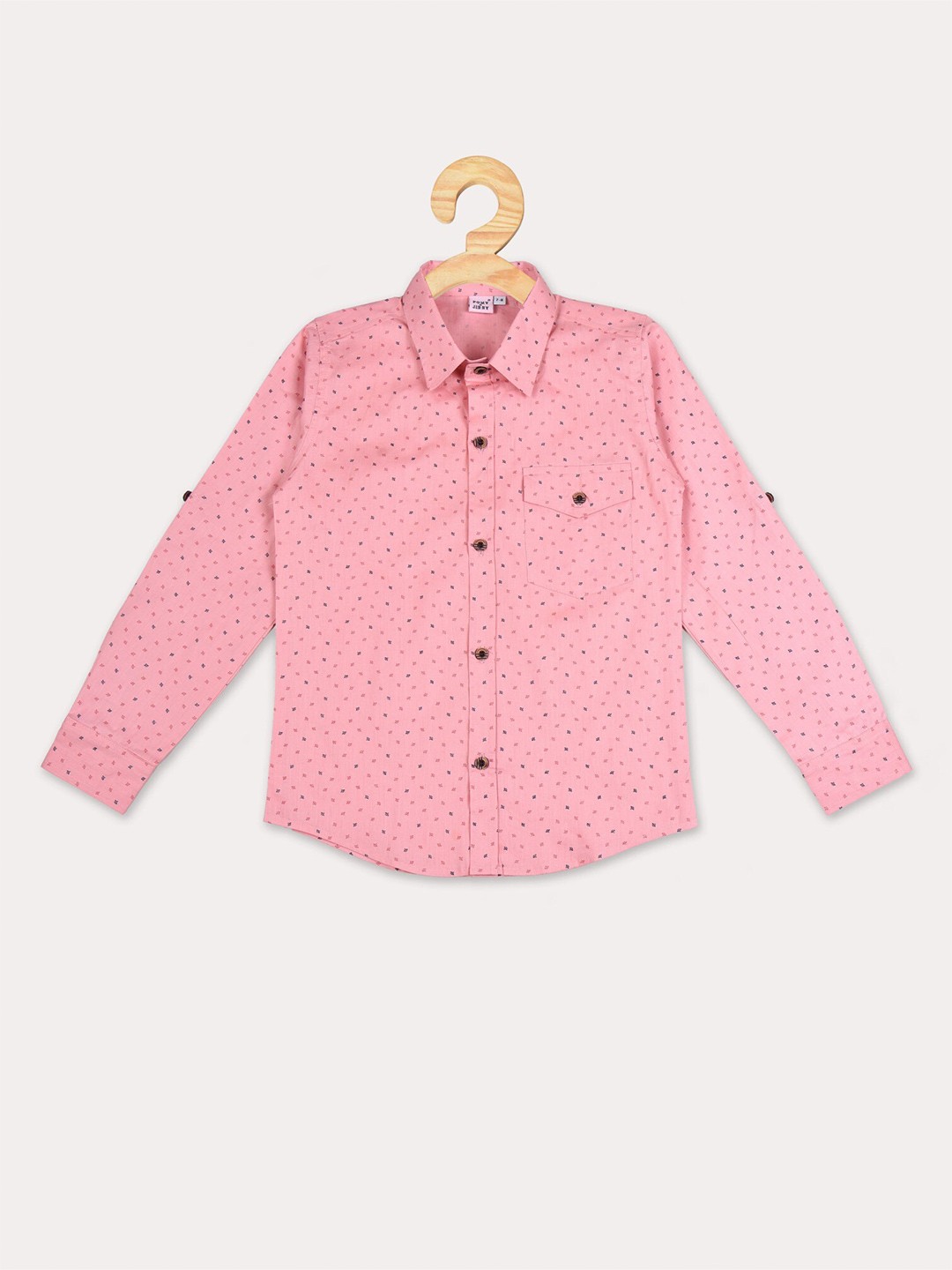 

POMY & JINNY Boys Peach-Coloured Comfort Slim Fit Printed Casual Cotton Shirt
