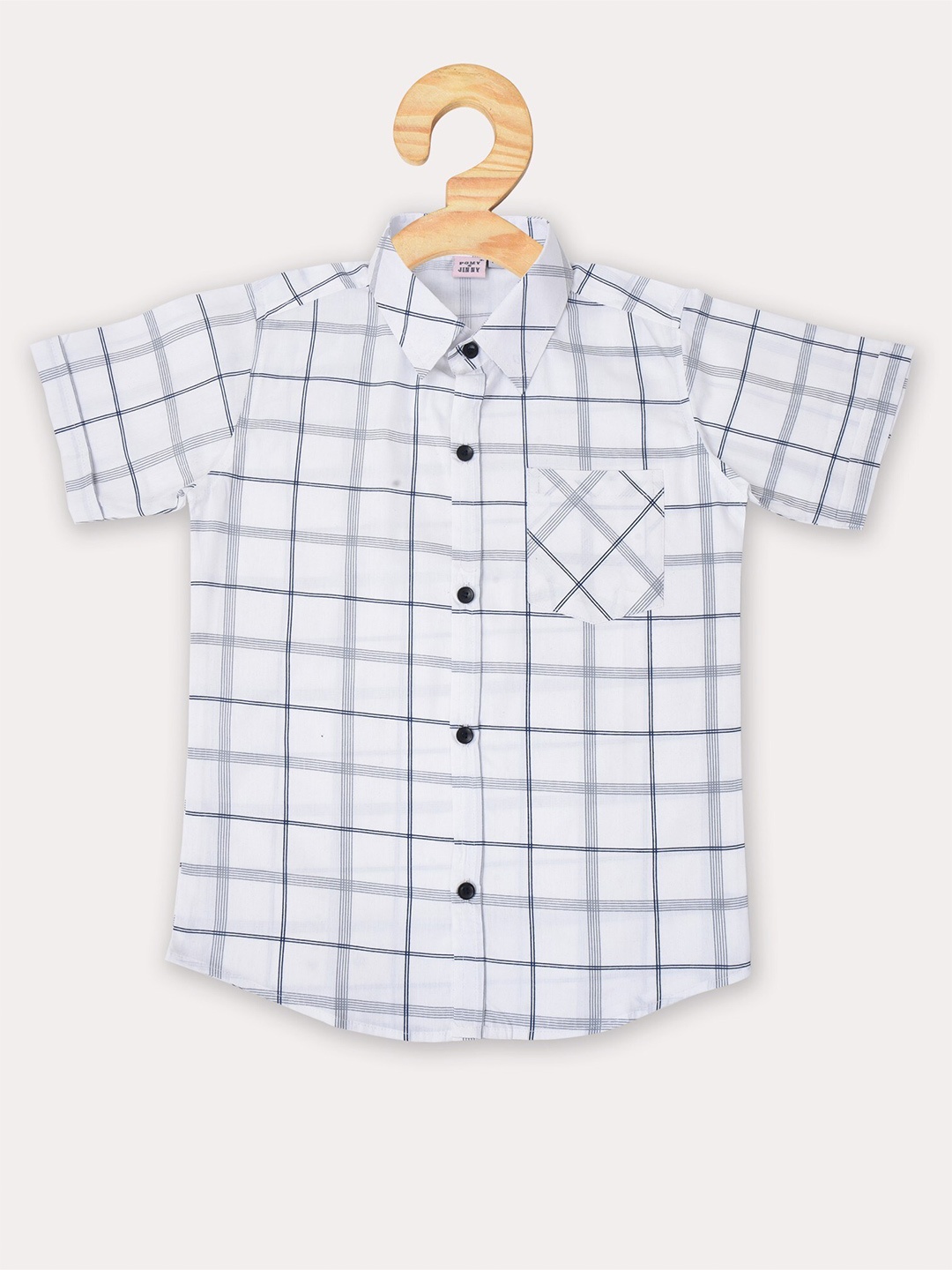 

POMY & JINNY Boys White Comfort Slim Fit Windowpane Checks Casual Cotton Shirt