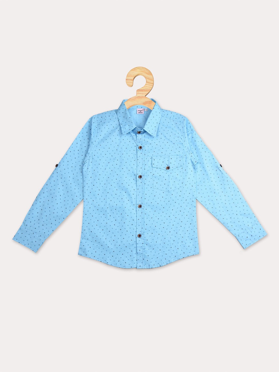 

POMY & JINNY Boys Turquoise Blue Comfort Slim Fit Printed Casual Cotton Shirt