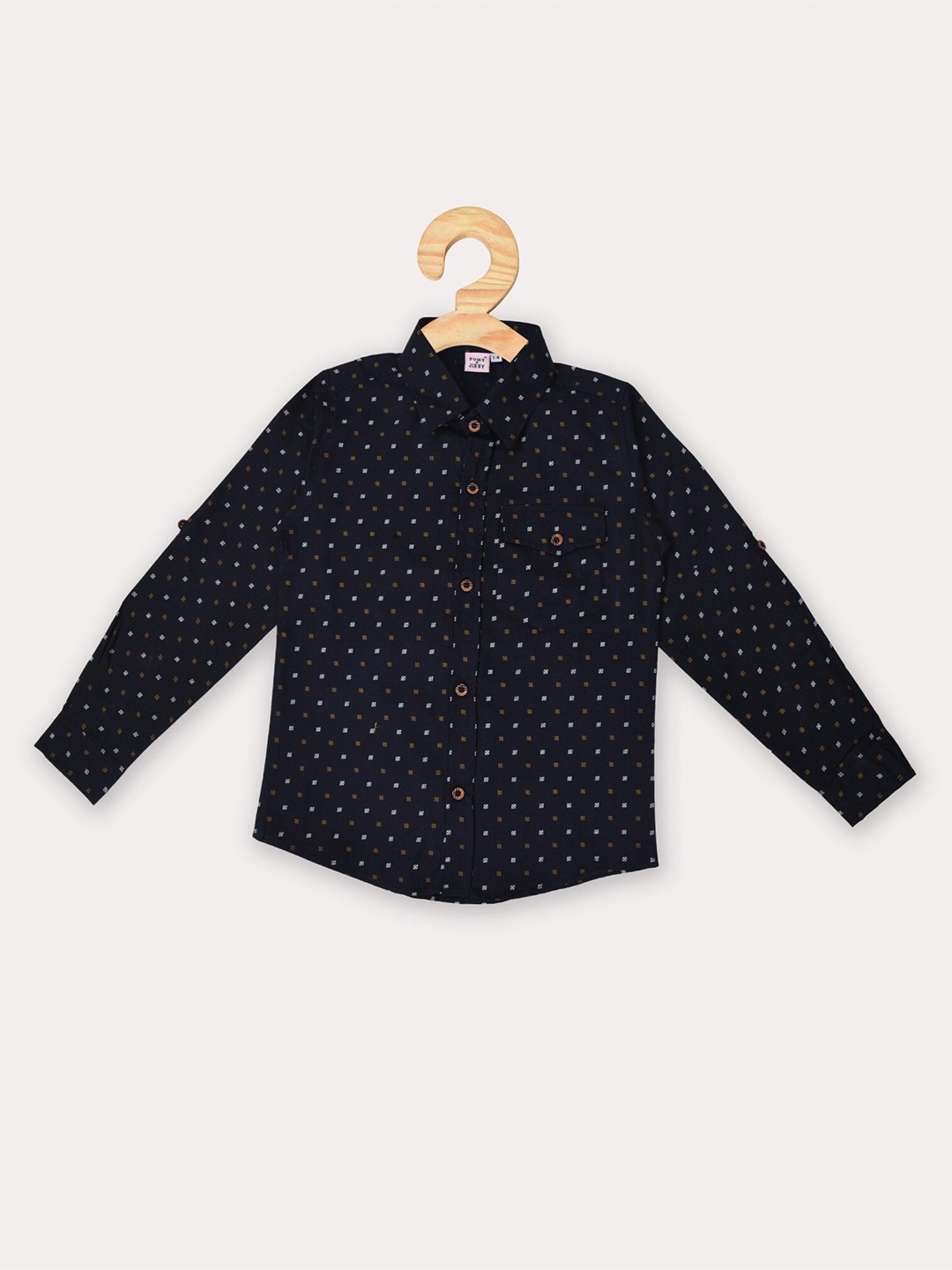 

POMY & JINNY Boys Navy Blue Comfort Slim Fit Printed Casual Cotton Shirt
