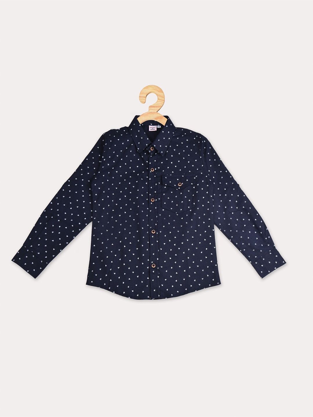 

POMY & JINNY Boys Navy Blue Comfort Slim Fit Printed Casual Cotton Shirt