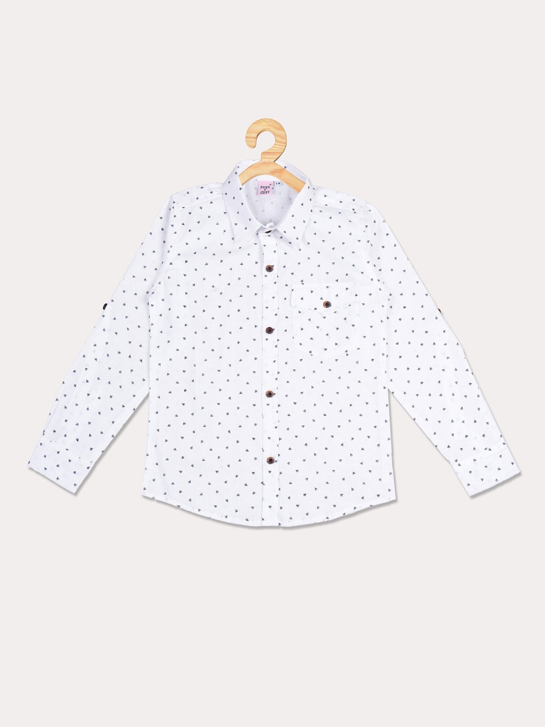 

POMY & JINNY Boys White Comfort Slim Fit Printed Casual Cotton Shirt