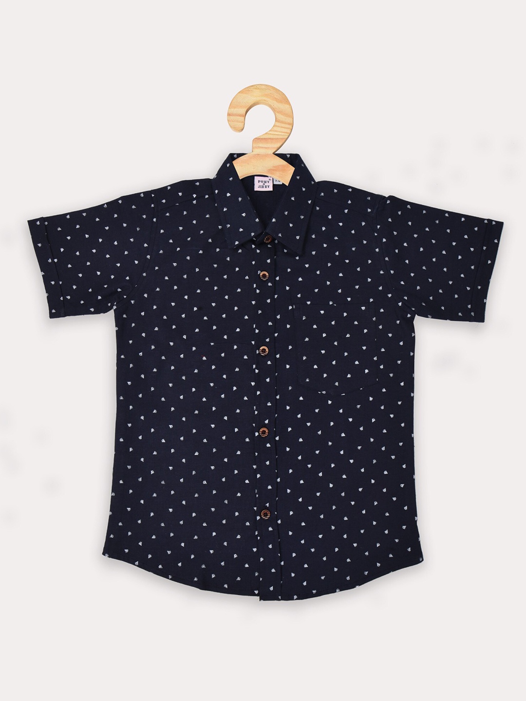 

POMY & JINNY Boys Navy Blue Comfort Slim Fit Printed Casual Cotton Shirt