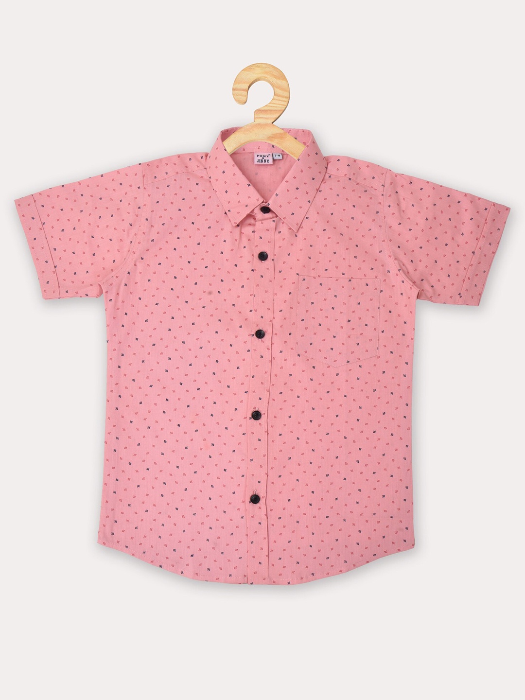 

POMY & JINNY Boys Peach-Coloured Comfort Slim Fit Printed Casual Cotton Shirt