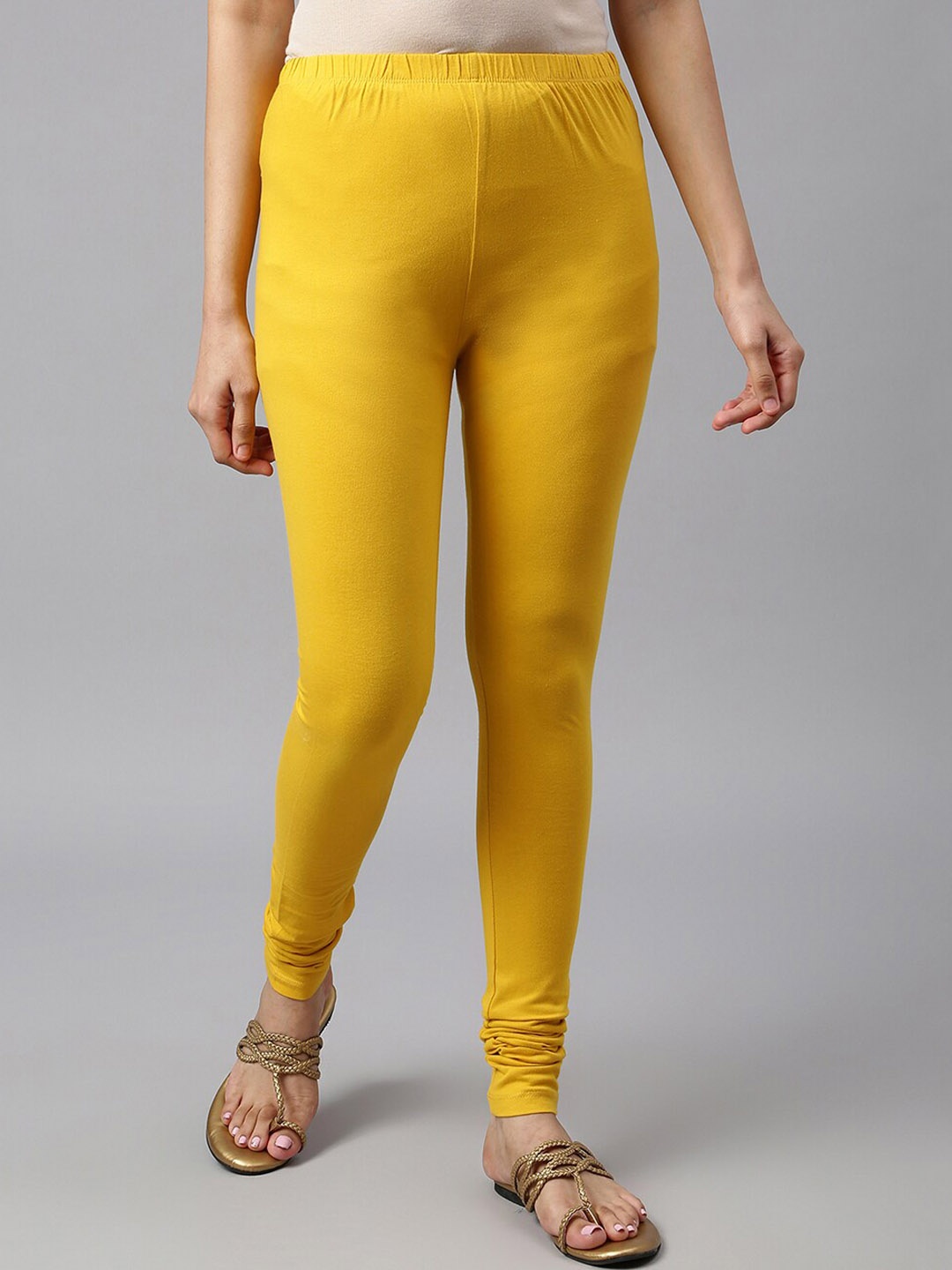 

elleven Women Cotton Solid Churidar-Length Leggings, Yellow