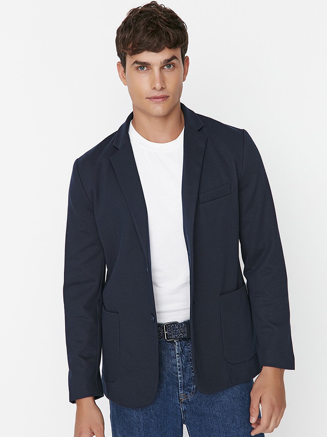 

Trendyol Men Navy Blue Single-Breasted Blazer