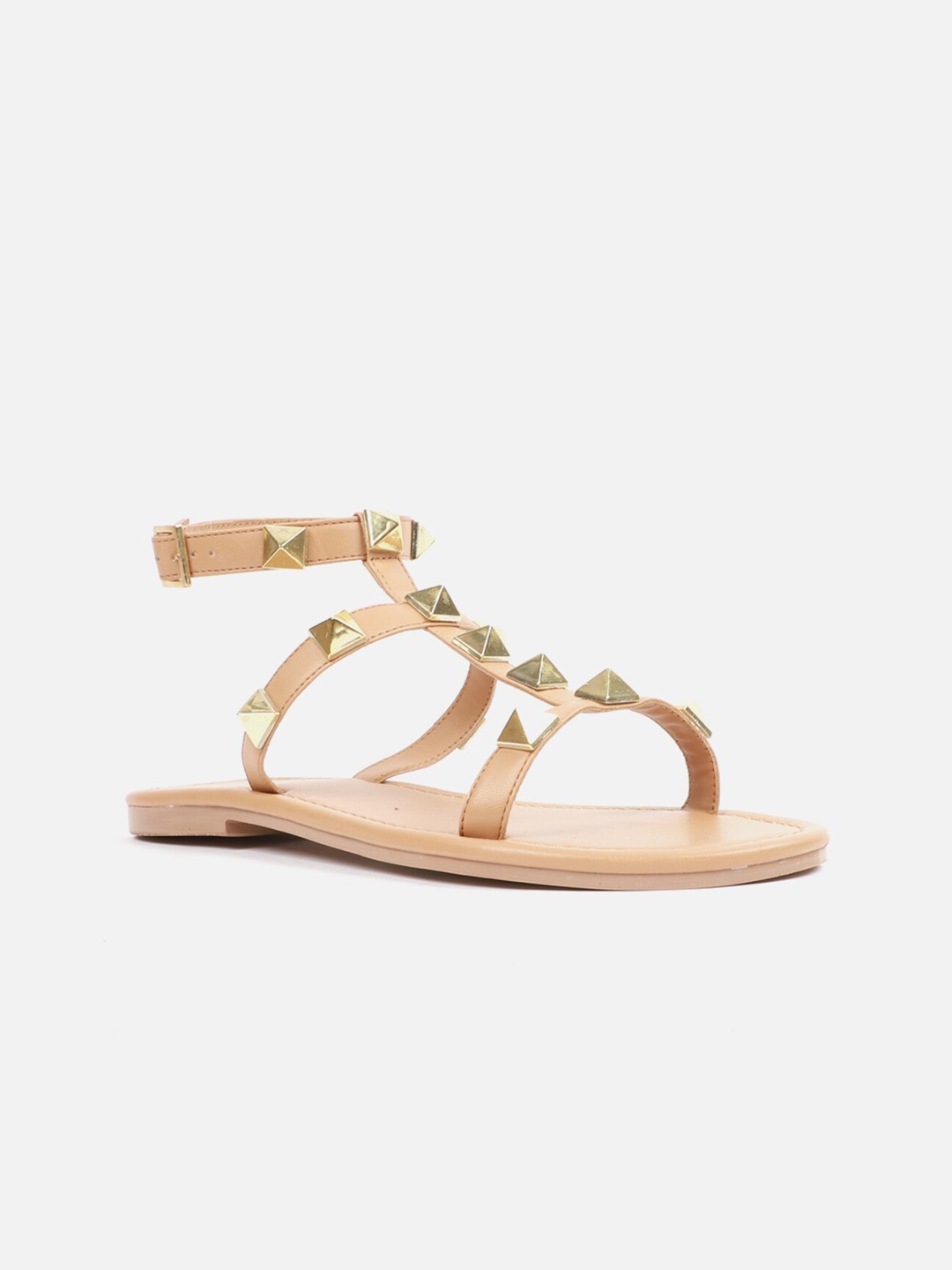 

Carlton London Women Tan & Gold Embellished Open Toe Flats
