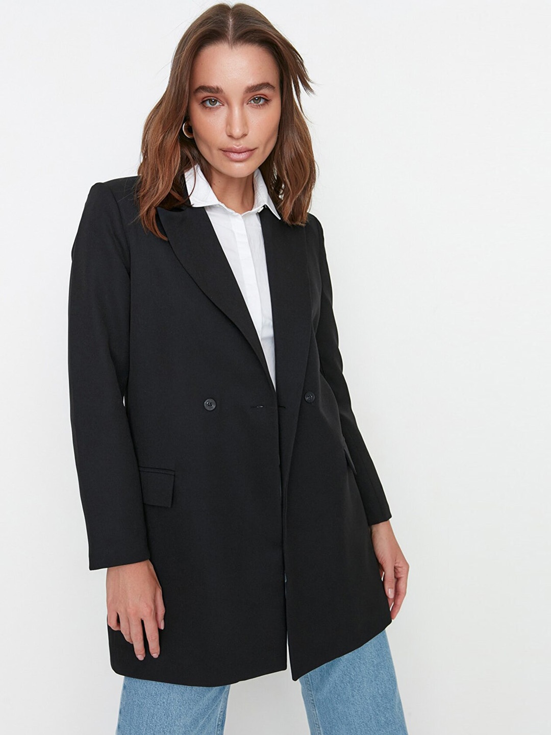 

Trendyol Women Black Longline Tailored Jacket