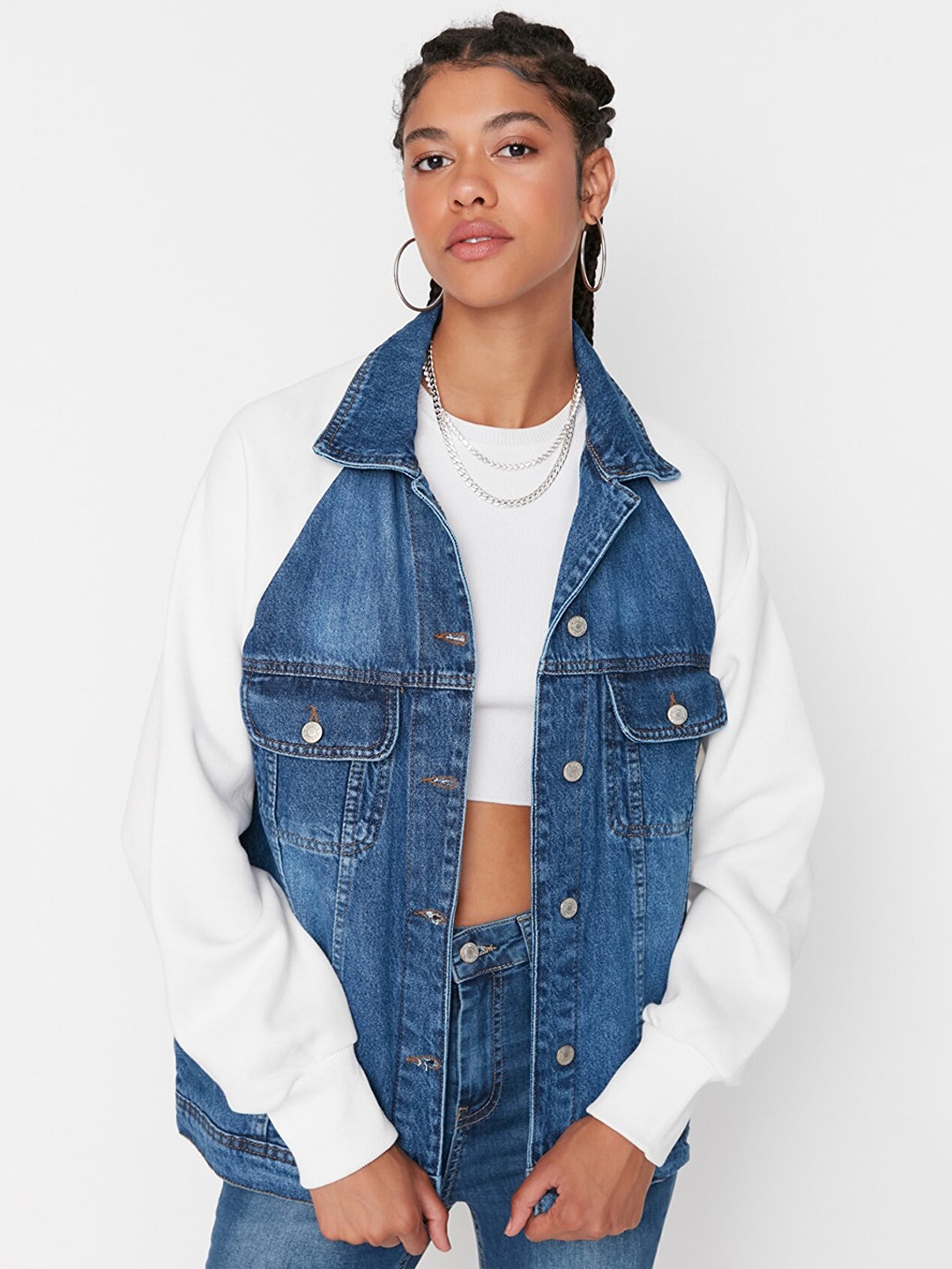 

Trendyol Women Blue Pure Cotton Washed Denim Jacket