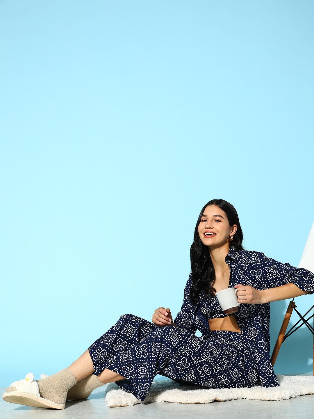

ETC Women Navy Blue Printed Night suit