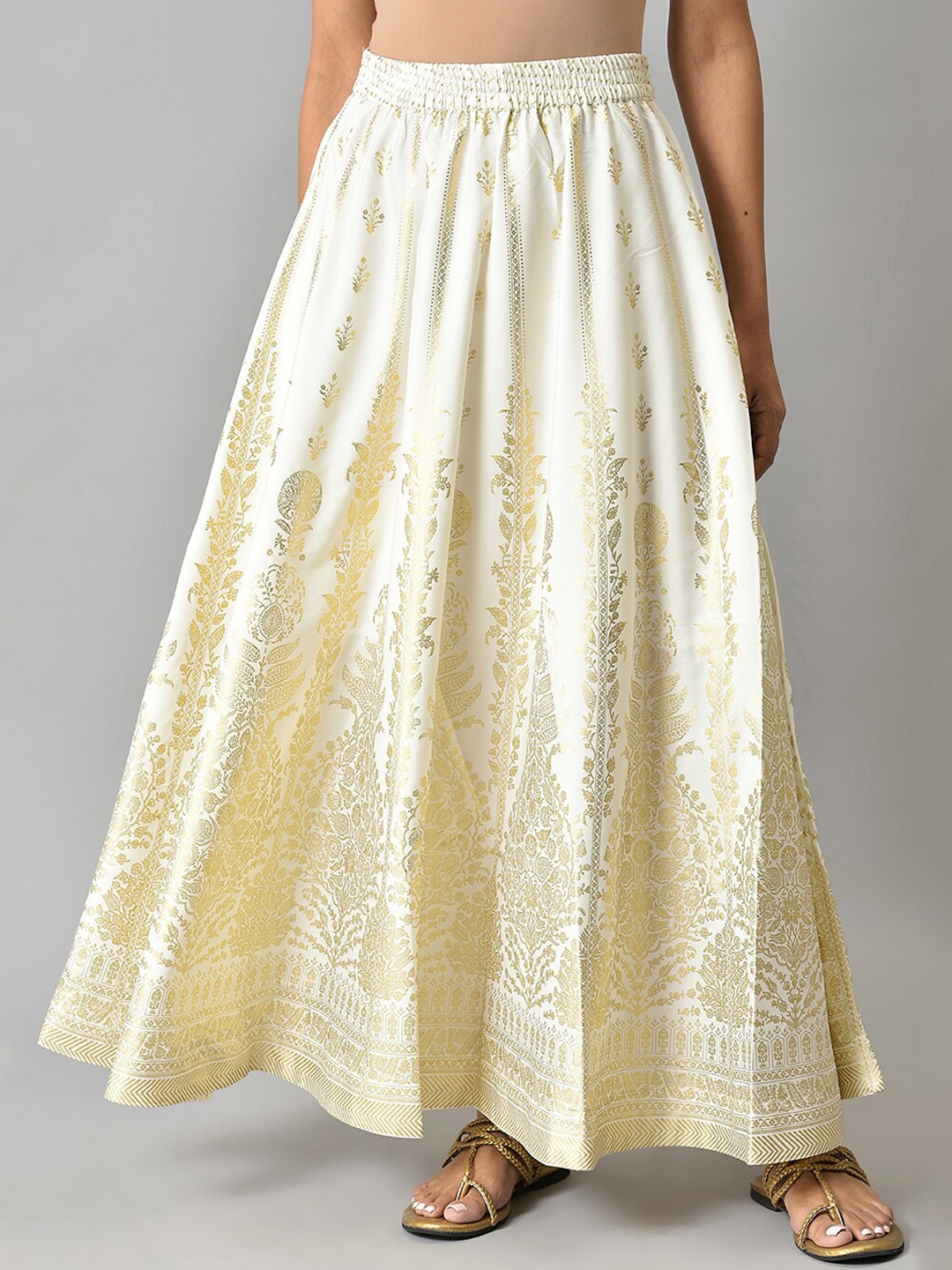 

elleven Women White Floral Printed Flared Maxi Skirt