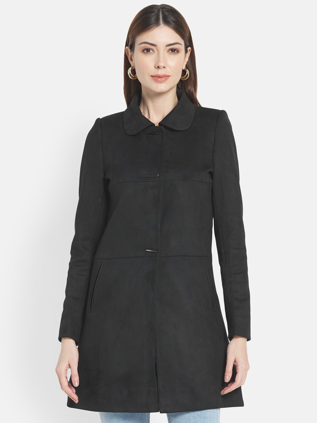 

METTLE Women Black Solid Cotton Coat
