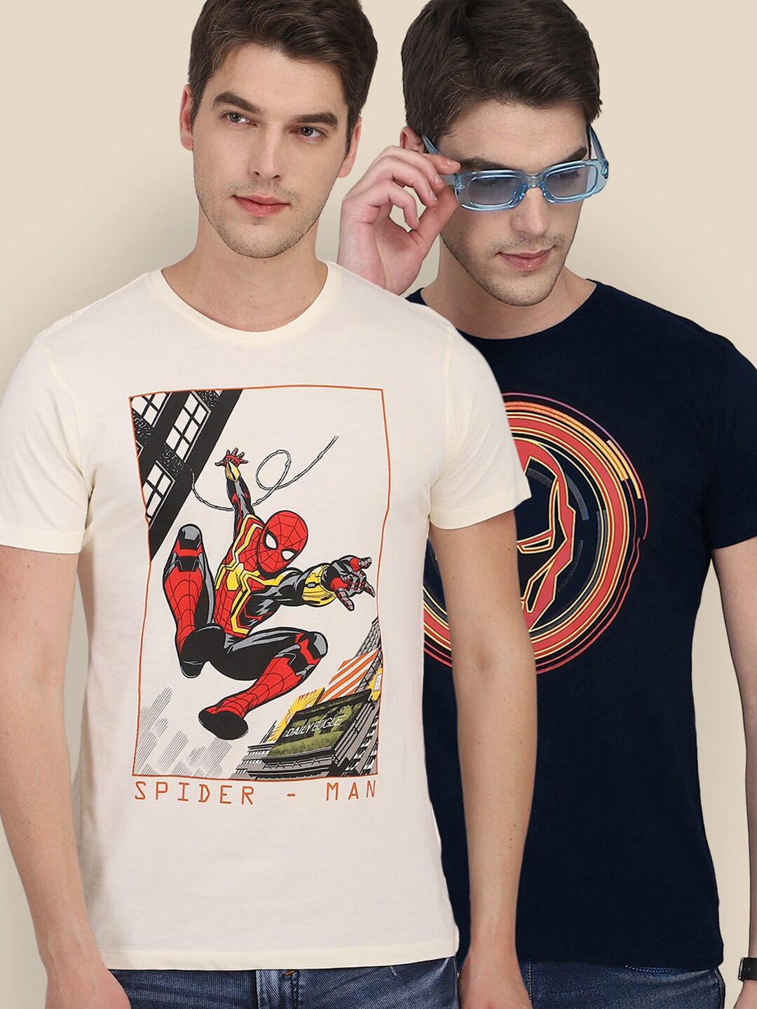 

Free Authority Men Pack Of 2 Marvel Print Cotton T-shirts, Cream