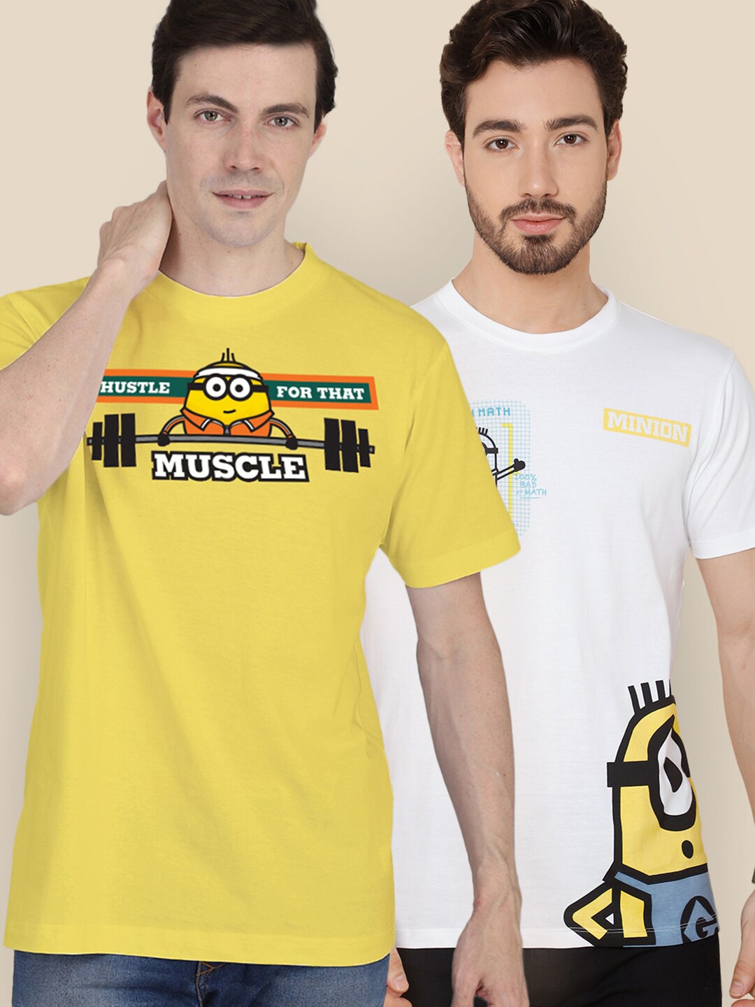 

Free Authority Men White & Yellow Pack Of 2 Minions Printed Cotton T-shirts