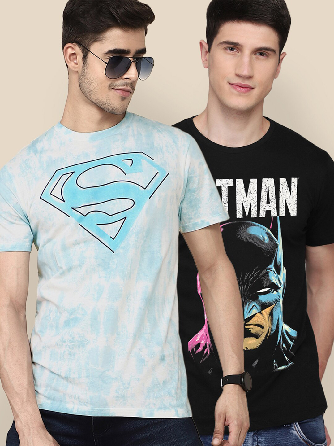 

Free Authority Men Black & Blue Pack Of 2 DC Comic Printed Cotton T-shirts