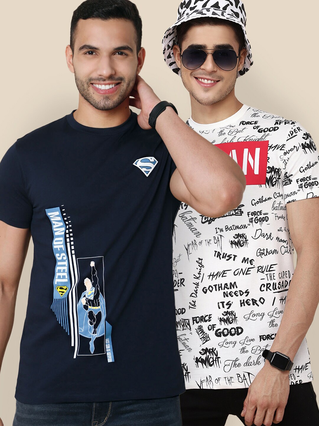 

Free Authority Men Blue & White Pack Of 2 Marvel Printed Cotton T-shirts