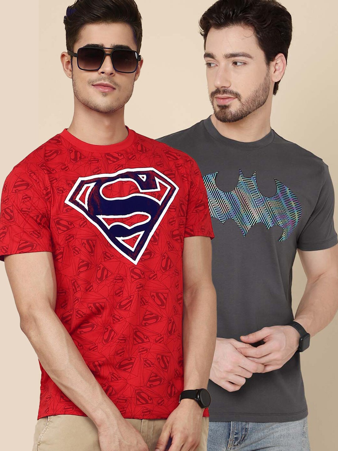 

Free Authority Men Pack of 2 DC Comic Print Cotton T-shirts, Red
