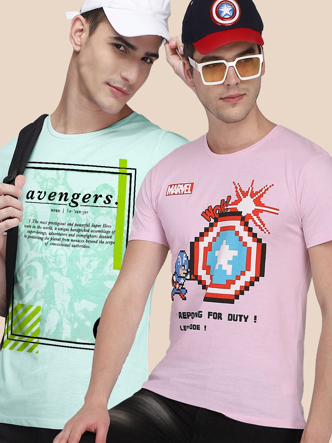 

Free Authority Men Green & Pink Pack Of 2 Marvel Printed Cotton T-shirts