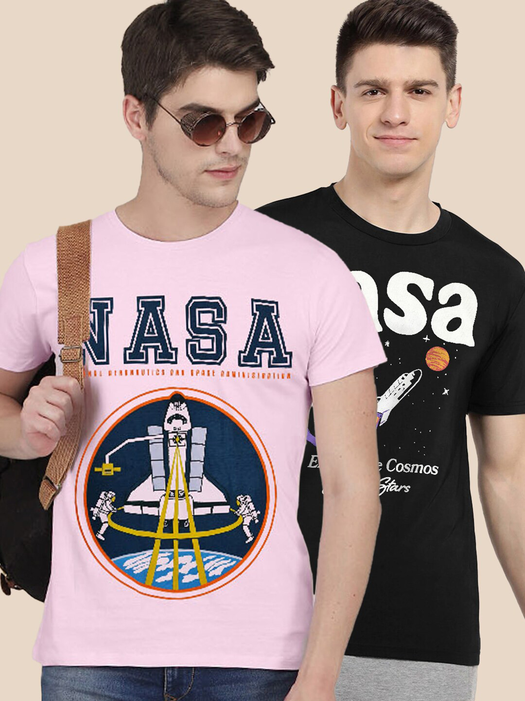 

Free Authority Men Pack Of 2 NASA Print Cotton T-shirts, Pink