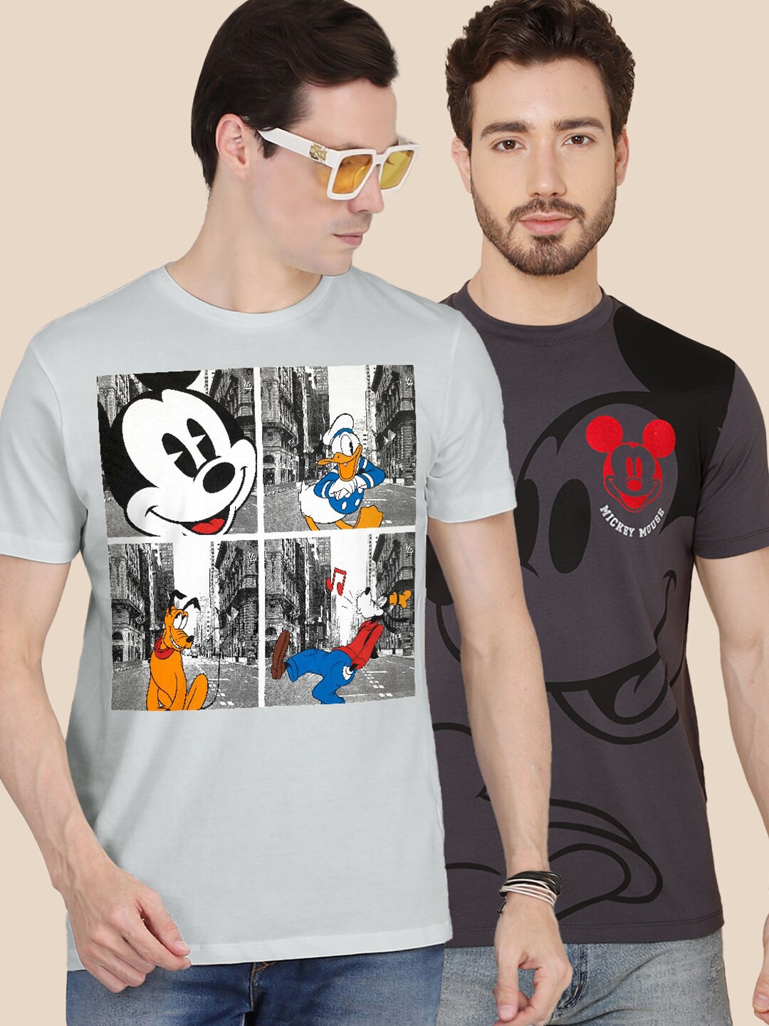 

Free Authority Men Pack Of 2 Grey & Black Mickey & Friends Printed T-shirts