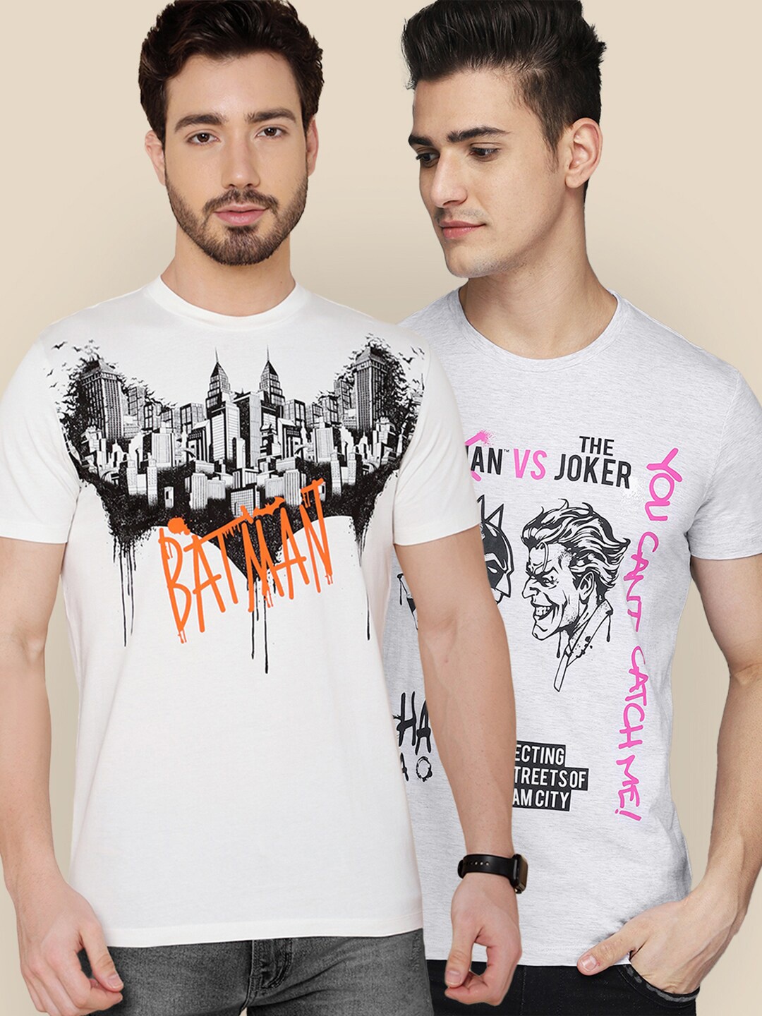 

Free Authority Men Grey & White Batman 2 Printed Cotton T-shirts