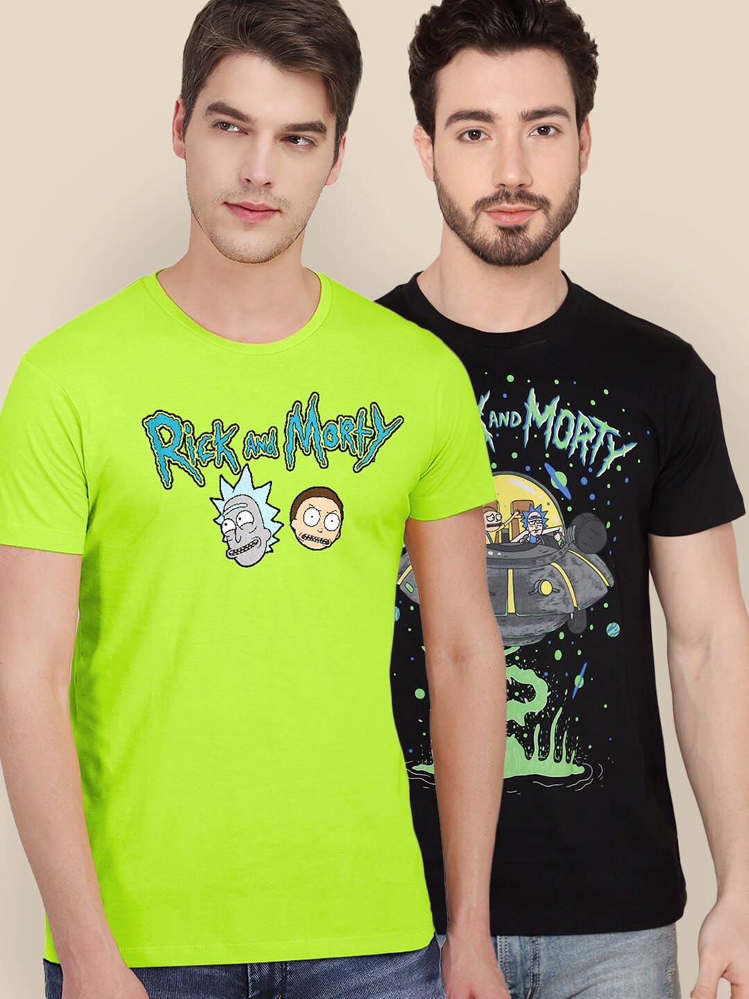 

Free Authority Men Green & Black 2 Rick and Morty Printed T-shirt