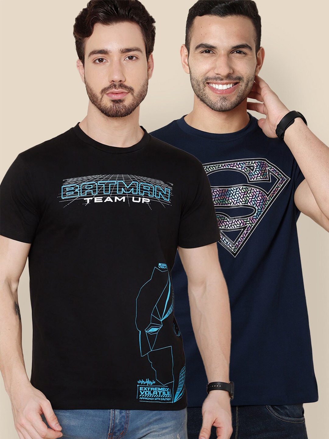 

Free Authority Men Black & Navy Blue 2 DC Comic Printed T-shirt