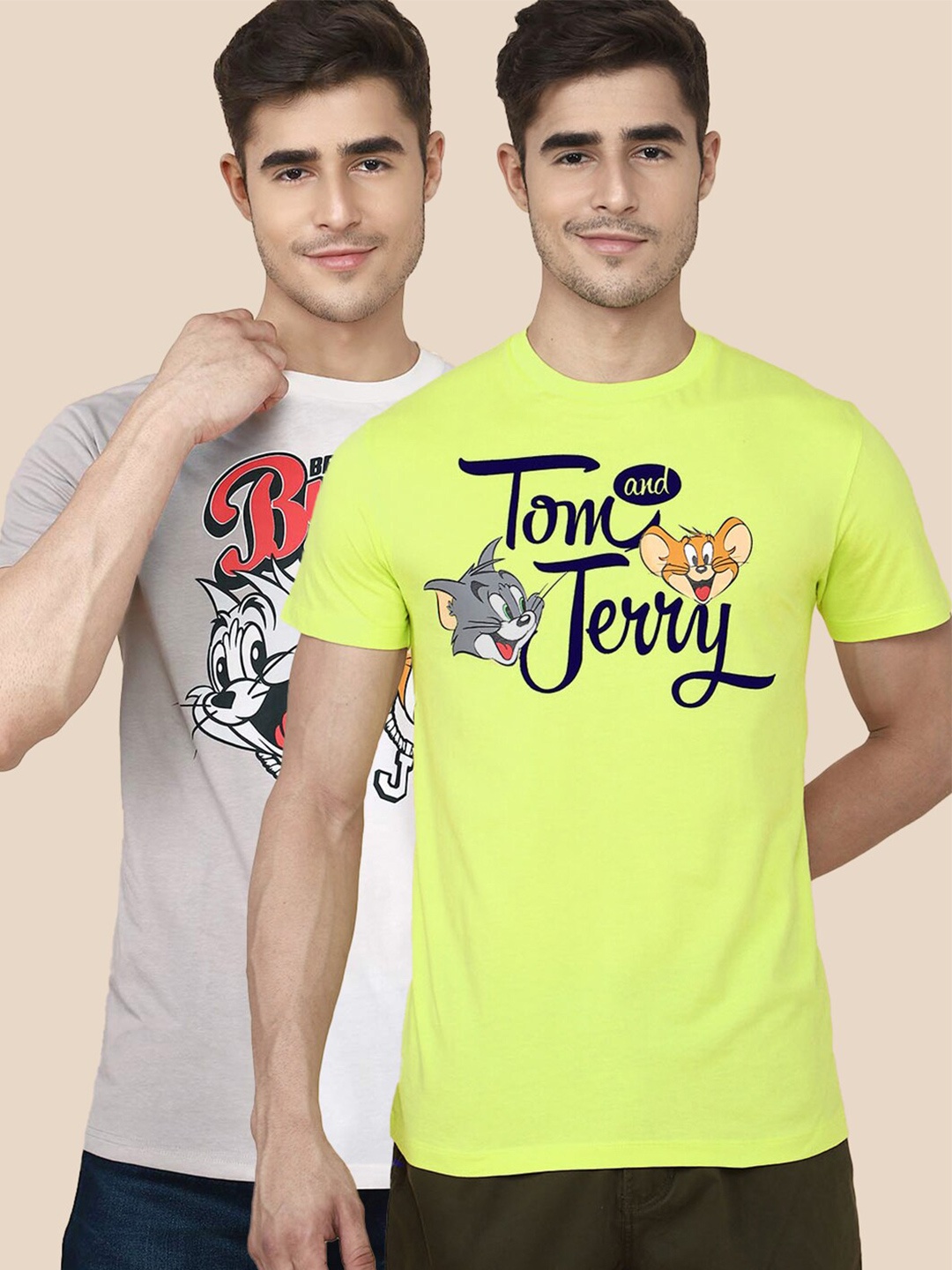 

Free Authority Men Pack of 2 Tom & Jerry Print Cotton T-shirts, White